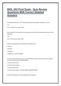 BIOL 252 Final Exam - Quiz Review&NewLine;Questions With Correct Detailed&NewLine;Answers