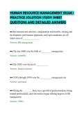 HUMAN RESOURCE MANAGEMENT EXAM 1&NewLine;PRACTICE SOLUTION STUDY SHEET&NewLine;QUESTIONS AND DETAILED ANSWERS&NewLine;