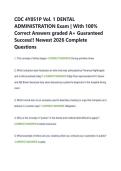CDC 4Y051P Vol&period; 1 DENTAL &NewLine;ADMINISTRATION Exam &vert; With 100&percnt; &NewLine;Correct Answers graded A&plus; Guaranteed &NewLine;Success&excl;&excl; Newest 2026 Complete &NewLine;Questions 