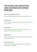 HUN 1201 FINAL EXAM COMPLETE STUDY&NewLine;GUIDE AND INTRODUCTORY NUTRITION&NewLine;REVIEW 2026