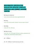 BIOCHEMISTRY CERTIFICATION&NewLine;EVALUATION UPDATED COMPLETE&NewLine;QUESTIONS AND CORRECT ANSWERS&NewLine;VERIFIED&NewLine;