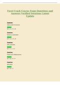 Excel Crash Course Exam Questions and&NewLine;Answers Verified Solutions Latest&NewLine;Update