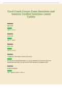 Excel Crash Course Exam Questions and&NewLine;Answers Verified Solutions Latest&NewLine;Update