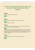 Excel Crash Course Exam Questions and&NewLine;Answers Verified Solutions Latest&NewLine;Update