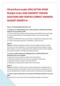 Clinical Nurse Leader &lpar;CNL&rpar; ACTUAL EXAM &NewLine;Multiple choice 2026 NEWWEST VERSION &NewLine;QUESTIONS AND VERIFIED CORRECT ANSWERS &NewLine;ALREADY GRADED A&plus;