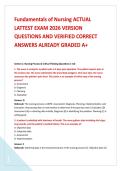 Fundamentals of Nursing ACTUAL &NewLine;LATTEST EXAM 2026 VERSION &NewLine;QUESTIONS AND VERIFIED CORRECT &NewLine;ANSWERS ALREADY GRADED A&plus;