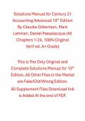 Solutions Manual for Century 21 Accounting Advanced 10th Edition By Claudia Gilbertson&comma; Mark Lehman&comma; Daniel Passalacqua &lpar;All Chapters 1-24&comma; 100&percnt; Original Verified&comma; A&plus; Grade&rpar;