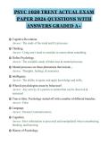 PSYC 1020 TRENT ACTUAL EXAM PAPER 2026 QUESTIONS WITH ANSWERS GRADED A&plus;