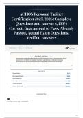 ACTION Personal Trainer Certification 2025 2026 Complete Questions and Answers&comma; 100&percnt; &vert; Correct&comma; Guaranteed to Pass&comma; Already Passed&comma; Actual Exam Questions&comma; Verified Answers