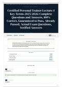Certified Personal Trainer Lecture 4 Key Terms 2025 2026 Complete Questions and Answers&comma; 100&percnt; &vert; Correct&comma; Guaranteed to Pass&comma; Already Passed&comma; Actual Exam Questions&comma; Verified Answers