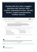 Florida CDR 2025 2026 Complete Questions and Answers&comma; 100&percnt; &vert; Correct&comma; Guaranteed to Pass&comma; Already Passed&comma; Actual Exam Questions&comma; Verified Answers