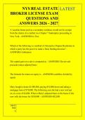 NYS REAL ESTATE &NewLine;BROKER LICENSE EXAM &NewLine;QUESTIONS AND &NewLine;ANSWERS 2026 - 2027