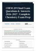 CHEM 219 Final Exam Questions & Answers 2026-2027 Complete Chemistry Exam Prep