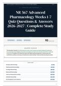 NR 567 Advanced Pharmacology Weeks 1-7 Quiz Questions & Answers 2026-2027 Complete Study Guide