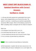 West Coast EMT Block Exam &num;3 Updated 2026 Actual Questions and Correct Answers &lpar;Latest 2026 &sol; 2027 Update&rpar; Graded A&plus; 100&percnt; Guarantee Verified by Experts