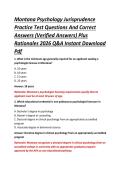 Montana Psychology Jurisprudence &NewLine;Practice Test Questions And Correct &NewLine;Answers &lpar;Verified Answers&rpar; Plus &NewLine;Rationales 2026 Q&A Instant Download &NewLine;Pdf 