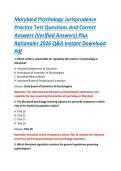 Maryland Psychology Jurisprudence &NewLine;Practice Test Questions And Correct &NewLine;Answers &lpar;Verified Answers&rpar; Plus &NewLine;Rationales 2026 Q&A Instant Download &NewLine;Pdf 
