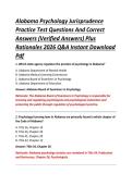 Alabama Psychology Jurisprudence &NewLine;Practice Test Questions And Correct &NewLine;Answers &lpar;Verified Answers&rpar; Plus &NewLine;Rationales 2026 Q&A Instant Download &NewLine;Pdf 
