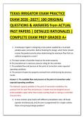 TEXAS IRRIGATOR EXAM PRACTICE &NewLine;EXAM 2026 -2027&vert; 100 ORIGINAL &NewLine;QUESTIONS & ANSWERS from ACTUAL &NewLine;PAST PAPERS &vert; DETAILED RATIONALES &vert; &NewLine;COMPLETE EXAM PREP GRADED A&plus; 