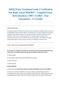 ADEQ Water Treatment Grade 1 Certification Test Bank Actual 2026&sol;2027 &ndash; Complete Exam-Style Questions &vert; 100&percnt; Verified &ndash; Pass Guaranteed &ndash; A&plus; Graded&NewLine;