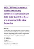 WGU C836 Fundamentals of&NewLine;Information Security&NewLine;Comprehensive Practice Exam&NewLine;2026&ndash;2027 Quality Questions&NewLine;and Answers with Detailed&NewLine;Rationales&NewLine;