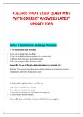 CJE 2600 FINAL EXAM QUESTIONS &NewLine;WITH CORRECT ANSWERS LATEST &NewLine;UPDATE 2026