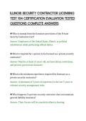 ILLINOIS SECURITY CONTRACTOR LICENSING&NewLine;TEST 104 CERTIFICATION EVALUATION TESTED&NewLine;QUESTIONS COMPLETE ANSWERS&NewLine;