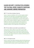 ILLINOIS SECURITY CONTRACTOR LICENSING&NewLine;TEST 104 FINAL PAPER COMPLETE QUESTIONS&NewLine;AND ANSWERS VERIFIED PREPARATION&NewLine;