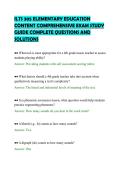 ILTS 305 ELEMENTARY EDUCATION&NewLine;CONTENT COMPREHENSIVE EXAM STUDY&NewLine;GUIDE COMPLETE QUESTIONS AND&NewLine;SOLUTIONS&NewLine;