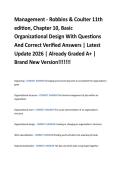 Management - Robbins & Coulter 11th &NewLine;edition&comma; Chapter 10&comma; Basic &NewLine;Organizational Design With Questions &NewLine;And Correct Verified Answers &vert; Latest &NewLine;Update 2026 &vert; Already Graded A&plus; &vert; &NewLine;Brand New Version&excl;&excl;&excl;&excl;&excl;&excl;&excl;