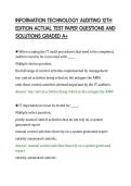 INFORMATION TECHNOLOGY AUDITING 12TH&NewLine;EDITION ACTUAL TEST PAPER QUESTIONS AND&NewLine;SOLUTIONS GRADED A&plus;
