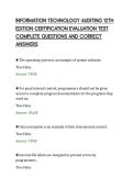 INFORMATION TECHNOLOGY AUDITING 12TH&NewLine;EDITION CERTIFICATION EVALUATION TEST&NewLine;COMPLETE QUESTIONS AND CORRECT&NewLine;ANSWERS
