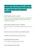 INFORMATION TECHNOLOGY AUDITING&NewLine;CERTIFICATION EVALUATION EXAMS SET&NewLine;FULL QUESTIONS AND COMPLETE&NewLine;SOLUTION&NewLine;