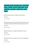 INFORMATION TECHNOLOGY AUDITING&NewLine;FINAL PAPER TESTED QUESTIONS WITH&NewLine;VERIFIED ANSWERS COMPLETE STUDY&NewLine;SHEET&NewLine;