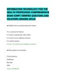 INFORMATION TECHNOLOGY FOR THE&NewLine;HEALTH PROFESSIONS COMPREHENSIVE&NewLine;EXAM SCRIPT VERIFIED QUESTIONS AND&NewLine;SOLUTIONS GRADED APLUS&NewLine;