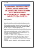 Texas Property Tax Consultant Exam Prep 2026-2027&colon; 450&plus; Questions with Verified Answers & Detailed Rationales &vert; TDLR Registration&comma; Appraisal&comma; Valuation&comma; Protests&comma; Exemptions&comma; Ethics