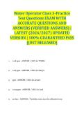 Water Operator Class 3-Practice Test Questions EXAM WITH ACCURATE QUESTIONS AND ANSWERS &lpar;VERIFIED ANSWERS&rpar; &vert; LATEST &lpar;2026&sol;2027&rpar; UPDATED VERSION &vert; 100&percnt; GUARANTEED PASS &lbrace;JUST RELEASED&rcub;