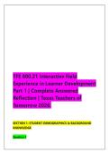 TFE 800&period;21 Interactive Field &NewLine;Experience in Learner Development &NewLine;Part 1 &vert; Complete Answered &NewLine;Reflection &vert; Texas Teachers of &NewLine;Tomorrow 2026&period; 