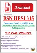 BSN HESI 315 Pharmacology Exam V1 &ndash; 2026&sol;2027 &vert; Questions & Answers &vert; Nightingale College Study Guide