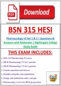 BSN 315 HESI Pharmacology V2 Set 1 & 2 &vert; Questions & Answers with Rationales &vert; Nightingale College Study Guide