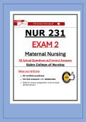 NUR 231 Exam 2 &ndash; Galen Maternal Nursing &lpar;2026&rpar; Actual Questions with Correct Answers & Rationales  Guarantee Pass