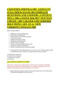CERTIFIED OPHTHALMIC ASSISTANT &NewLine;&lpar;COA&rpar; MOCK EXAM 150 COMPLETE &NewLine;QUESTIONS AND ANSWERS &vert; CONTENT &NewLine;WELL ORGANIZED 2026&sol;2027 NEWTEST &NewLine;UPDATE &vert; 100 &percnt; RATED AND VERIFIED &NewLine;SOLUTIONS &vert; GET AN A&plus; NEW &NewLine;VERSION&excl;&excl;&excl; INSTANT PDF 