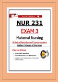 NUR 231 Exam 3 &ndash; Galen Maternal Nursing &lpar;2026&rpar; Actual Questions with Correct Answers & Rationales  Guarantee Pass