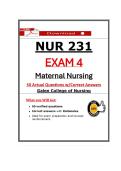 NUR 231 Exam 4 &ndash; Galen Maternal Nursing &lpar;2026&rpar; Actual Questions with Correct Answers & Rationales  Guarantee Pass