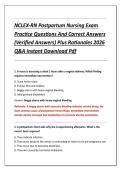 NCLEX-RN Postpartum Nursing Exam &NewLine;Practice Questions And Correct Answers &NewLine;&lpar;Verified Answers&rpar; Plus Rationales 2026 &NewLine;Q&A Instant Download Pdf 