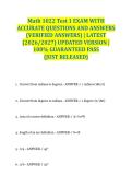 Math 1022 Test 1 EXAM WITH ACCURATE QUESTIONS AND ANSWERS &lpar;VERIFIED ANSWERS&rpar; &vert; LATEST &lpar;2026&sol;2027&rpar; UPDATED VERSION &vert; 100&percnt; GUARANTEED PASS &lbrace;JUST RELEASED&rcub;