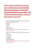 North Carolina Fire Sprinkler Contractor &NewLine;Exam &ndash; Mock Practice Test 100 Complete &NewLine;Questions And Answers &vert; Content Well &NewLine;Organized 2026&sol;2027 Newest Update &vert; 100 &NewLine;&percnt; Rated And Verified Solutions &vert; Get An A&plus; &NewLine;New Version&excl;&excl;&excl; Instant Pdf