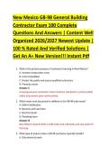 New Mexico GB-98 General Building &NewLine;Contractor Exam 100 Complete &NewLine;Questions And Answers &vert; Content Well &NewLine;Organized 2026&sol;2027 Newest Update &vert; &NewLine;100 &percnt; Rated And Verified Solutions &vert; &NewLine;Get An A&plus; New Version&excl;&excl;&excl; Instant Pdf 