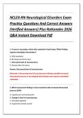 NCLEX-RN Neurological Disorders Exam &NewLine;Practice Questions And Correct Answers &NewLine;&lpar;Verified Answers&rpar; Plus Rationales 2026 &NewLine;Q&A Instant Download Pdf 