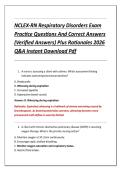 NCLEX-RN Respiratory Disorders Exam &NewLine;Practice Questions And Correct Answers &NewLine;&lpar;Verified Answers&rpar; Plus Rationales 2026 &NewLine;Q&A Instant Download Pdf 